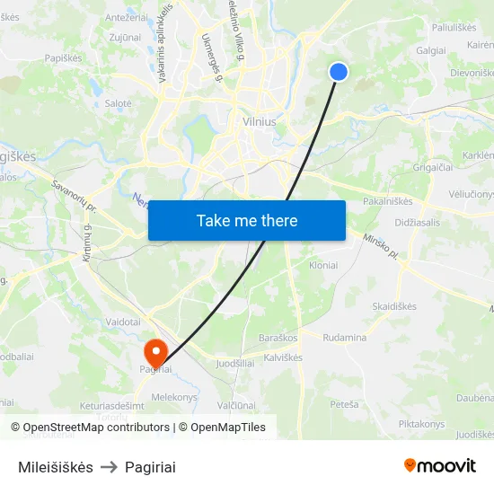Mileišiškės to Pagiriai map