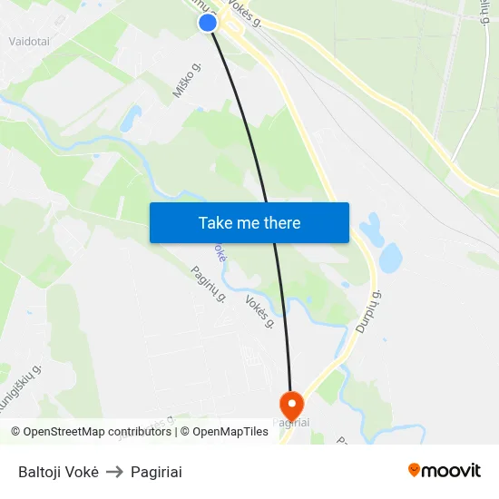Baltoji Vokė to Pagiriai map