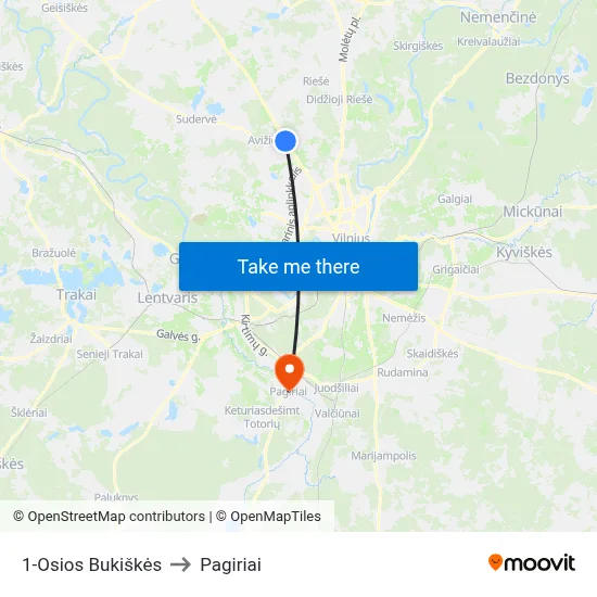 1-Osios Bukiškės to Pagiriai map