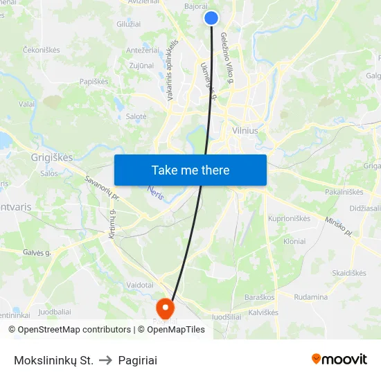 Mokslininkų St. to Pagiriai map