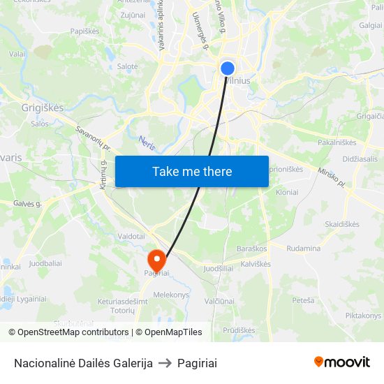 Nacionalinė Dailės Galerija to Pagiriai map