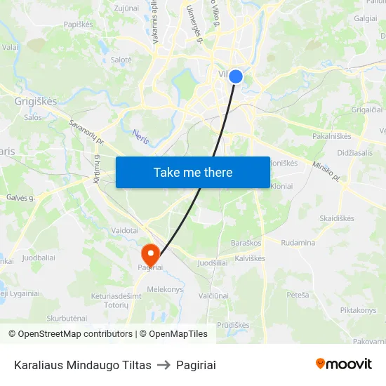 Karaliaus Mindaugo Tiltas to Pagiriai map