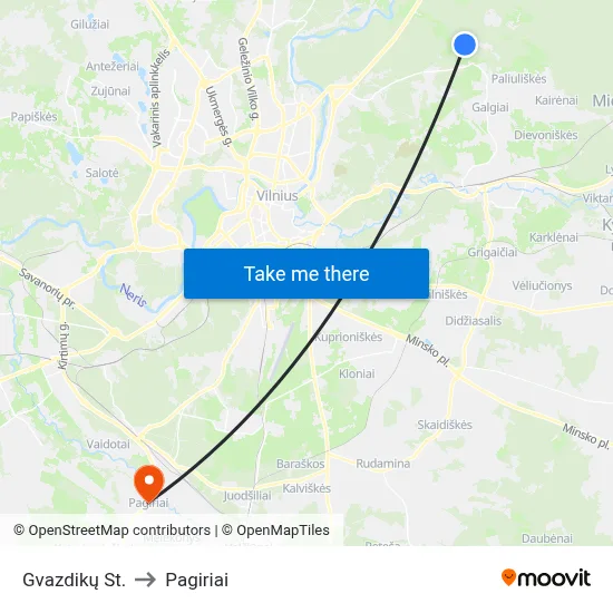 Gvazdikų St. to Pagiriai map