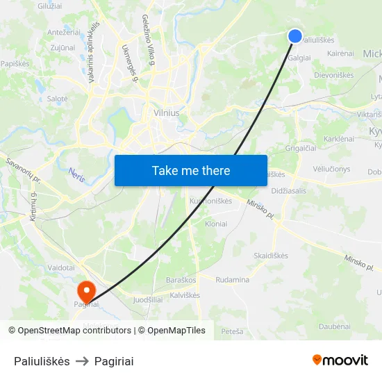 Paliuliškės to Pagiriai map