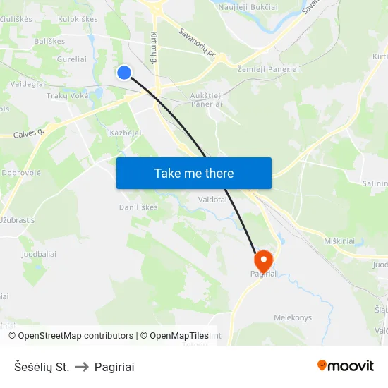Šešėlių St. to Pagiriai map