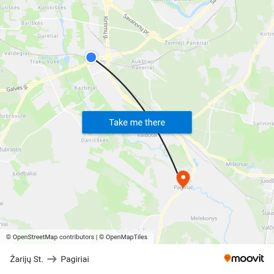 Žarijų St. to Pagiriai map