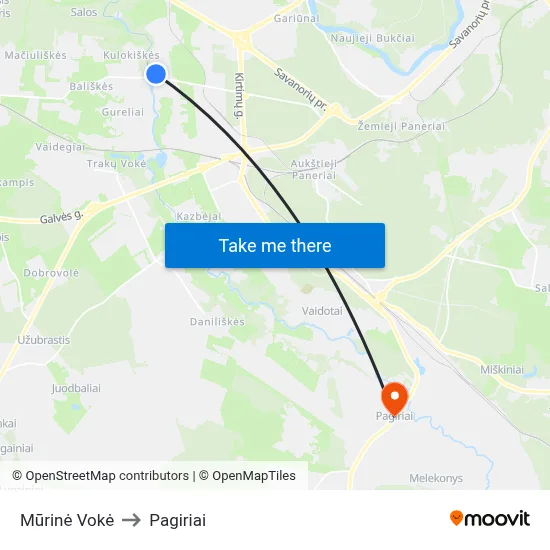Mūrinė Vokė to Pagiriai map