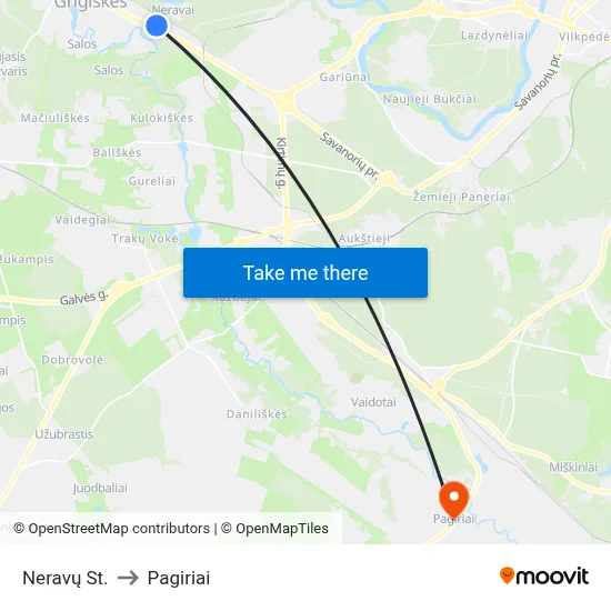 Neravų St. to Pagiriai map