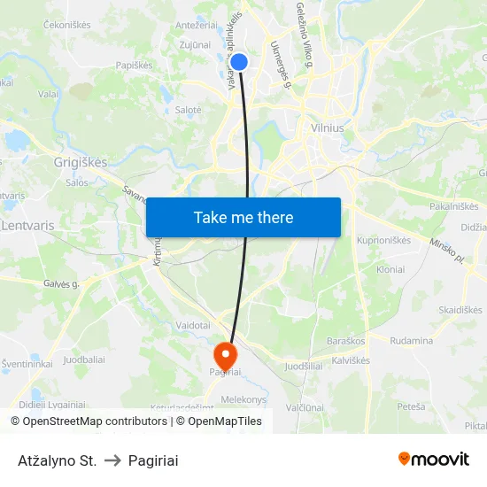 Atžalyno St. to Pagiriai map