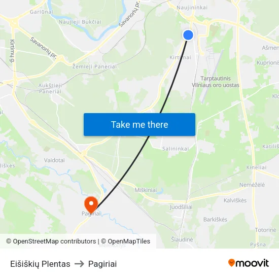Eišiškių Plentas to Pagiriai map