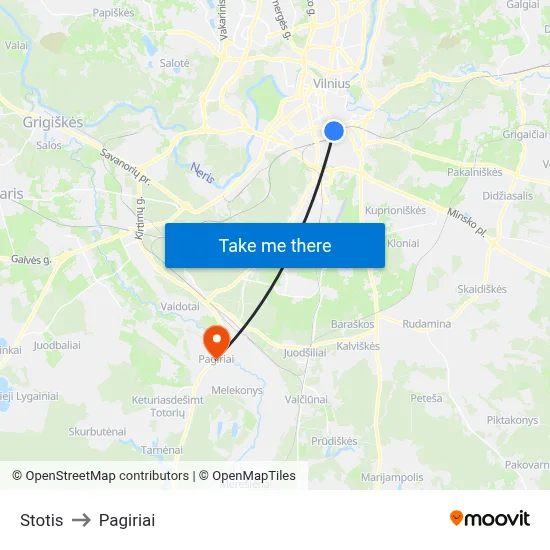 Stotis to Pagiriai map