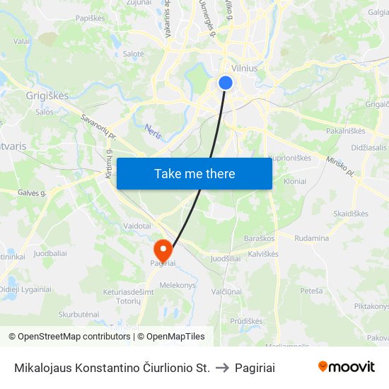 Mikalojaus Konstantino Čiurlionio St. to Pagiriai map