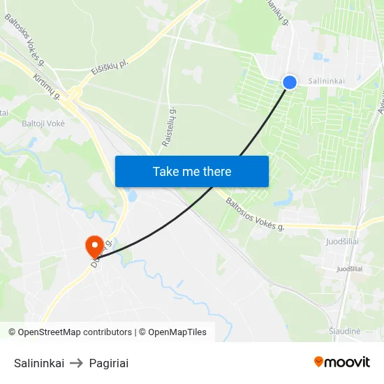 Salininkai to Pagiriai map