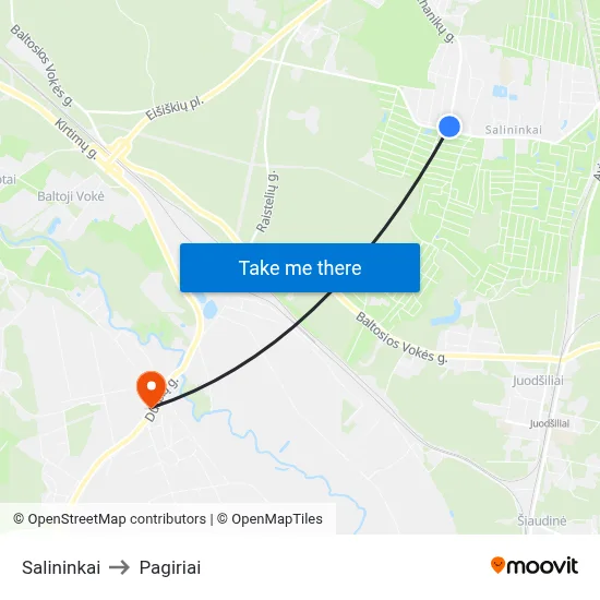 Salininkai to Pagiriai map