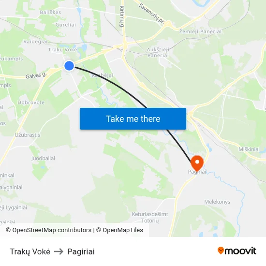 Trakų Vokė to Pagiriai map