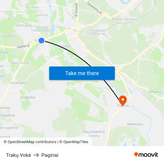 Trakų Vokė to Pagiriai map