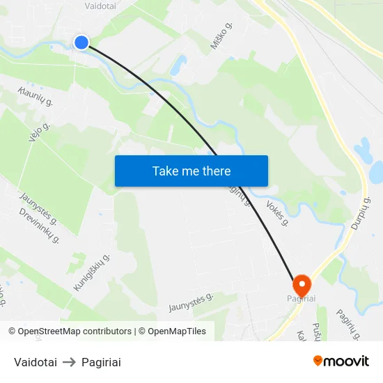 Vaidotai to Pagiriai map