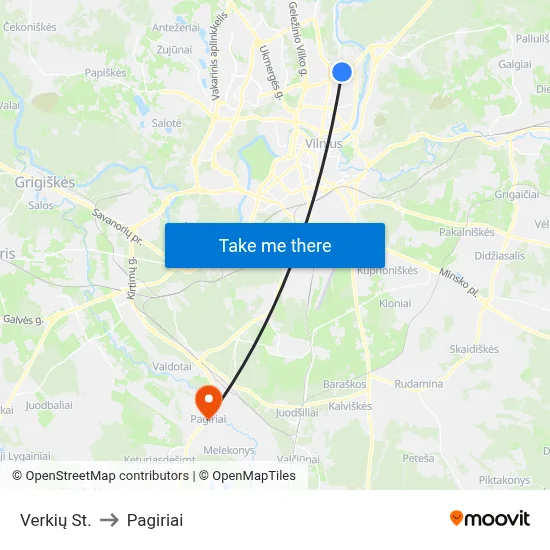 Verkių St. to Pagiriai map
