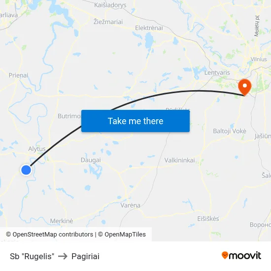 Sb "Rugelis" to Pagiriai map