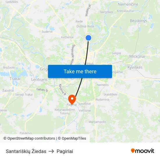 Santariškių Žiedas to Pagiriai map