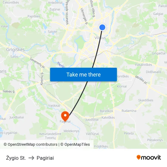 Žygio St. to Pagiriai map