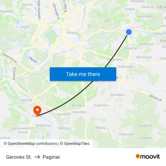 Gerovės St. to Pagiriai map