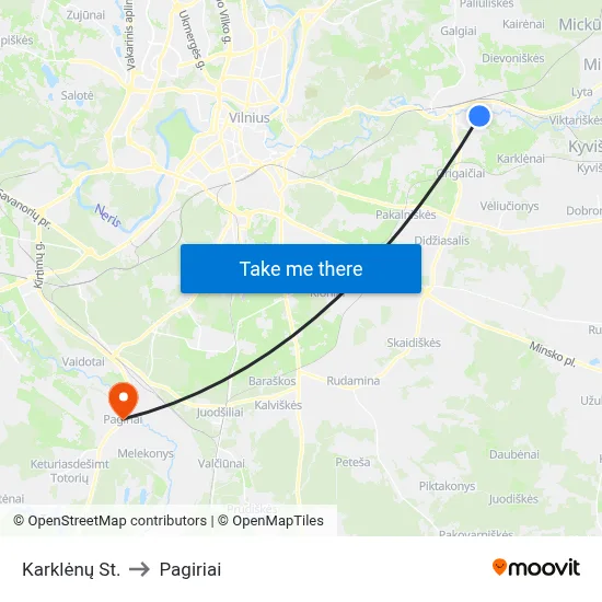 Karklėnų St. to Pagiriai map
