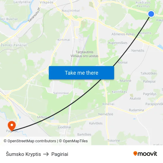 Šumsko Kryptis to Pagiriai map