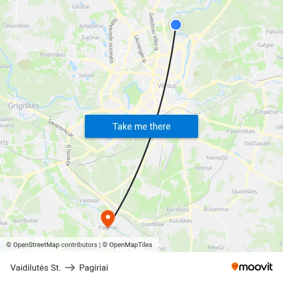 Vaidilutės St. to Pagiriai map