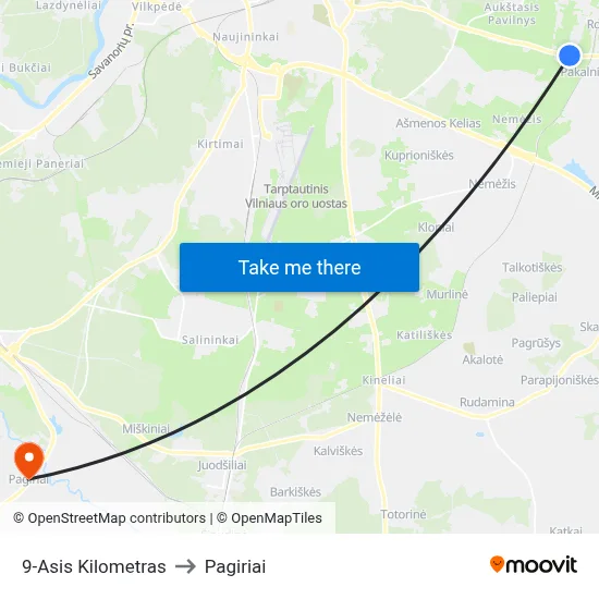 9-Asis Kilometras to Pagiriai map