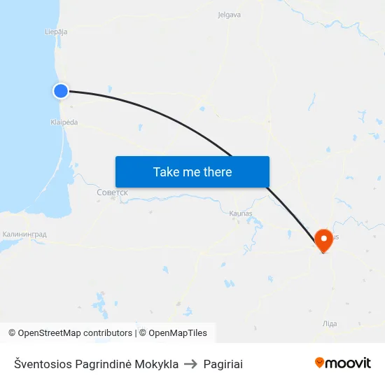 Šventosios Pagrindinė Mokykla to Pagiriai map