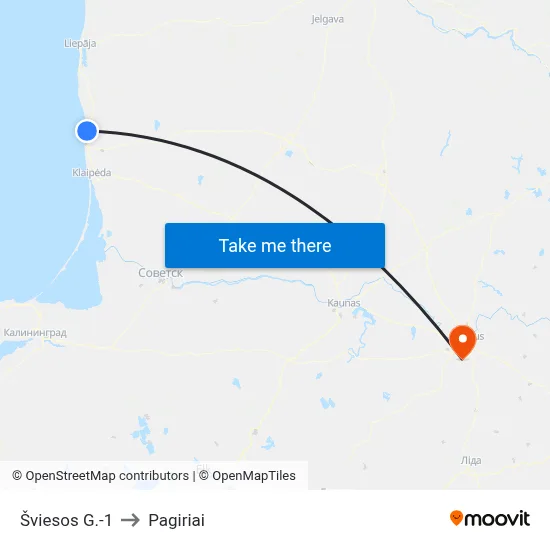 Šviesos G.-1 to Pagiriai map
