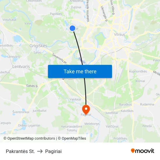 Pakrantės St. to Pagiriai map