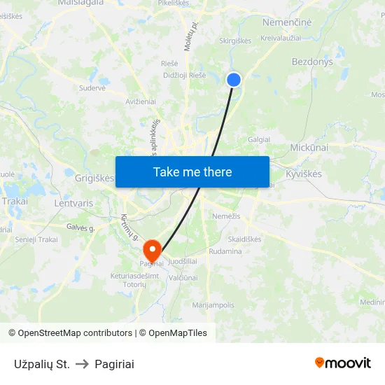 Užpalių St. to Pagiriai map