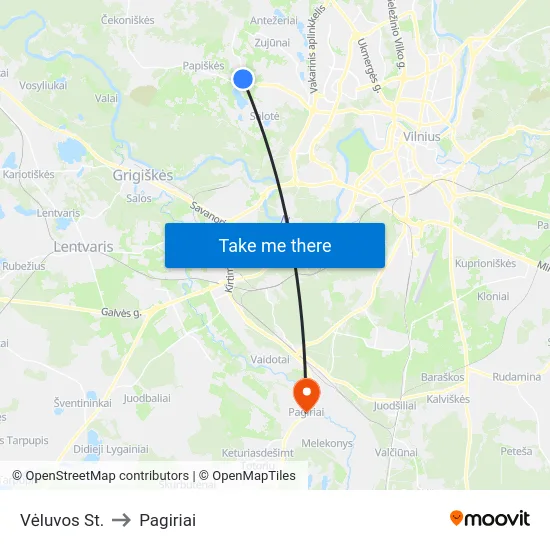 Vėluvos St. to Pagiriai map