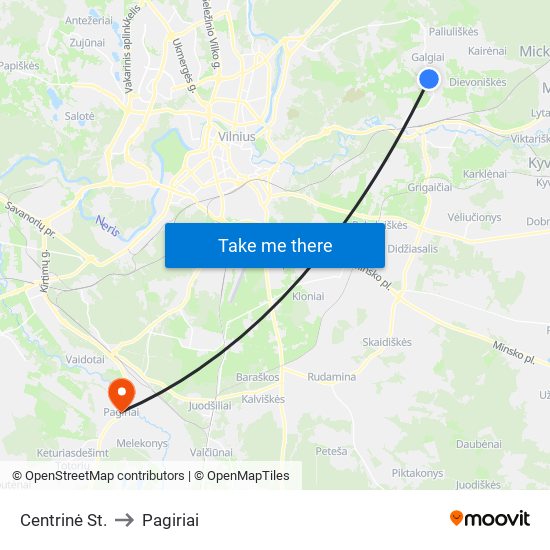 Centrinė St. to Pagiriai map