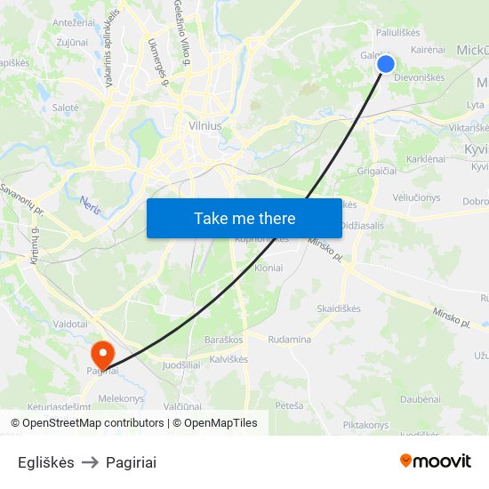 Egliškės to Pagiriai map