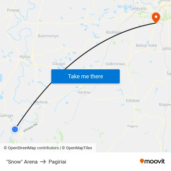"Snow" Arena to Pagiriai map