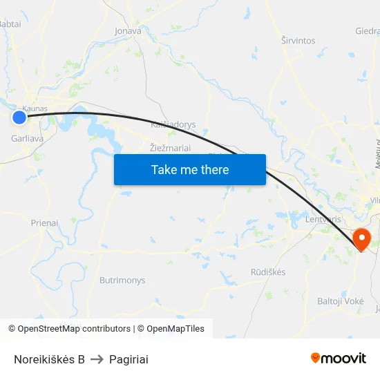 Noreikiškės B to Pagiriai map
