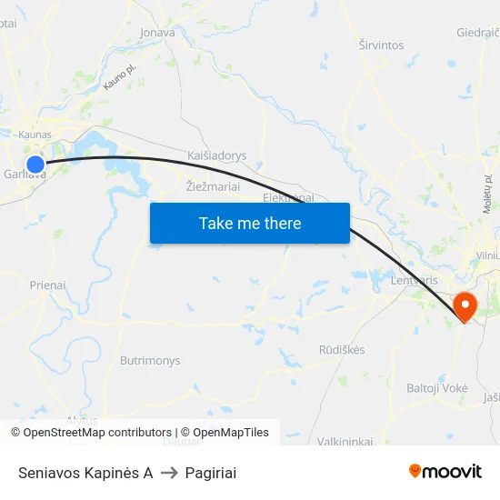 Seniavos Kapinės A to Pagiriai map