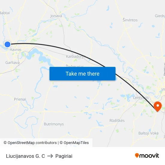 Liucijanavos G. C to Pagiriai map