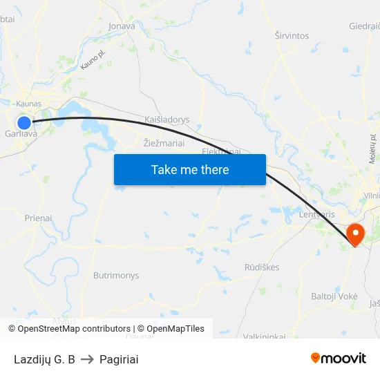 Lazdijų G. B to Pagiriai map