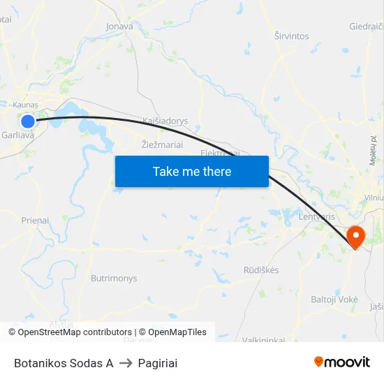 Botanikos Sodas A to Pagiriai map