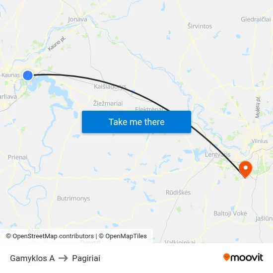 Gamyklos A to Pagiriai map