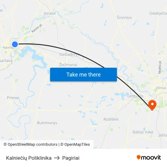 Kalniečių Poliklinika to Pagiriai map