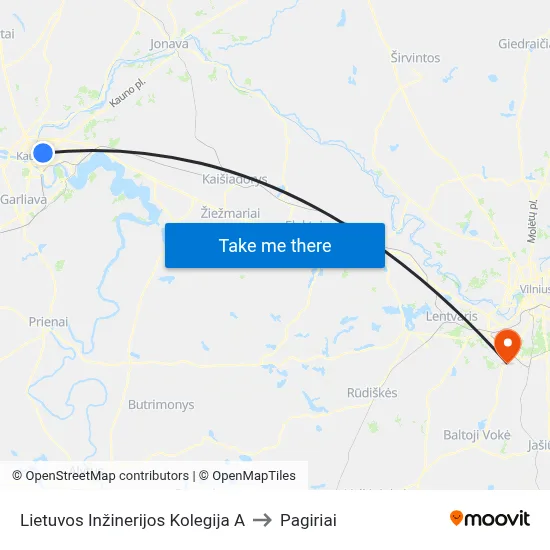 Lietuvos Inžinerijos Kolegija A to Pagiriai map