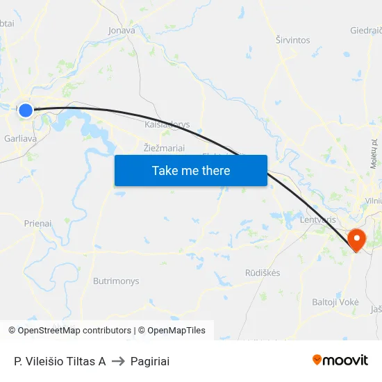 P. Vileišio Tiltas A to Pagiriai map