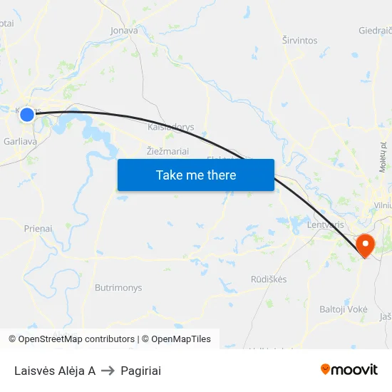 Laisvės Alėja A to Pagiriai map