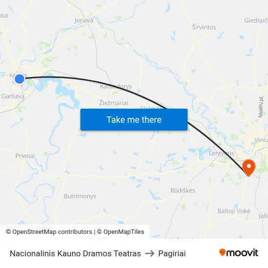 Nacionalinis Kauno Dramos Teatras to Pagiriai map