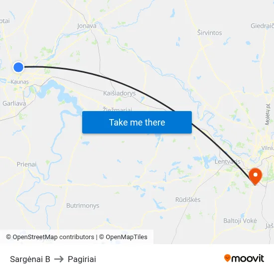 Sargėnai B to Pagiriai map
